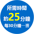 所需時間約25分鐘 每30分鐘一班